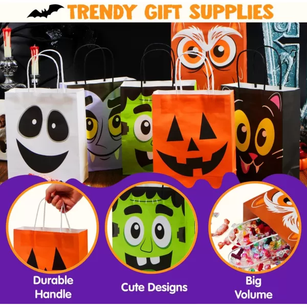 JOYIN 24 Pcs Halloween Colorful Bags with Handles Paper Gift Bags for TrickorTreating Halloween Party Favors and Supplies Halloween Goodie Bags Halloween Candy Bags