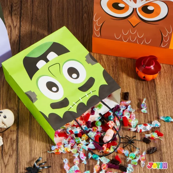 JOYIN 24 Pcs Halloween Colorful Bags with Handles Paper Gift Bags for TrickorTreating Halloween Party Favors and Supplies Halloween Goodie Bags Halloween Candy Bags