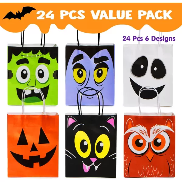 JOYIN 24 Pcs Halloween Colorful Bags with Handles Paper Gift Bags for TrickorTreating Halloween Party Favors and Supplies Halloween Goodie Bags Halloween Candy Bags