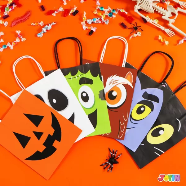 JOYIN 24 Pcs Halloween Colorful Bags with Handles Paper Gift Bags for TrickorTreating Halloween Party Favors and Supplies Halloween Goodie Bags Halloween Candy Bags