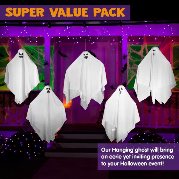 JOYIN 275quot Halloween Hanging Ghosts 5 Pack for Halloween Party Decoration Cute Flying Ghost for Front Yard Patio Lawn Garden Party Dcor and Holiday Halloween Hanging Decorations
