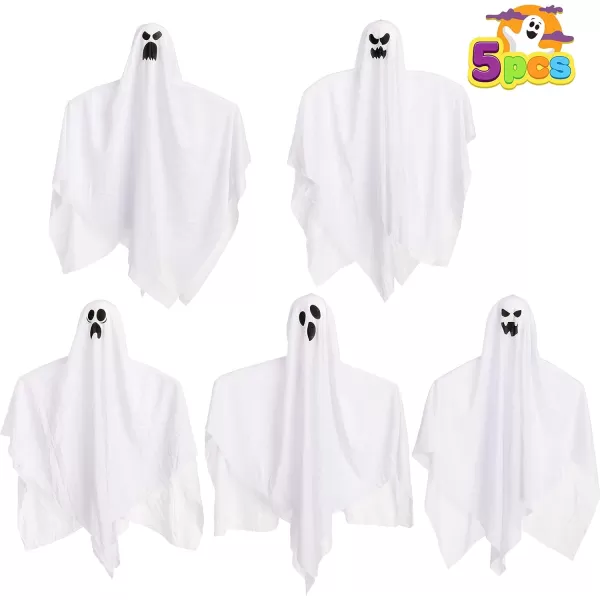 JOYIN 275quot Halloween Hanging Ghosts 5 Pack for Halloween Party Decoration Cute Flying Ghost for Front Yard Patio Lawn Garden Party Dcor and Holiday Halloween Hanging Decorations