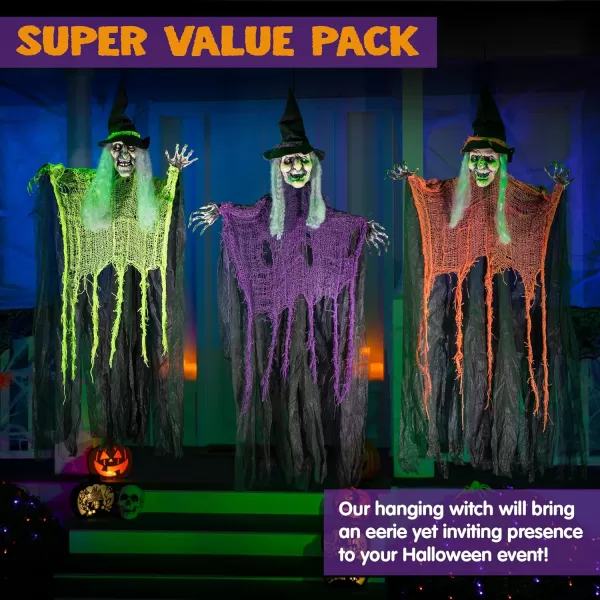 JOYIN 3 Pack 353quot Hanging Witch with Bendable Arms Halloween Indoor and Outdoor Decorations