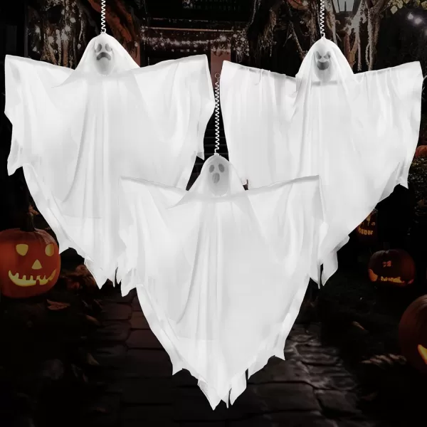 JOYIN 3 Pcs 275quot Halloween Decorations Outdoor Hanging Ghosts with Elastic Hangers Halloween Ghost Decor Halloween Hanging SemiSheer Decor for Tree Yard Patio Porch Haunted House Prop Party Decor