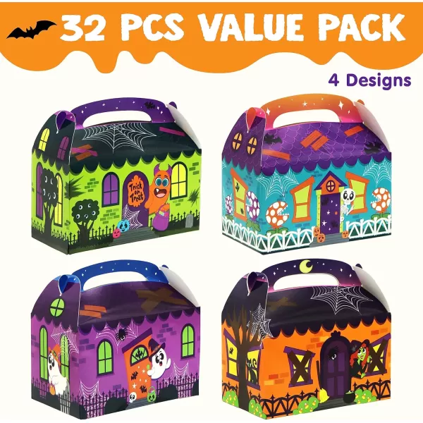 JOYIN 32 Pcs Halloween Trick or Treat Candy Boxes 56quotx566quotx35quot 3D Halloween House Cardboard Treat Boxes Cupcake Cookie Goodie Boxs for Halloween Party Favor SuppliesTrick or Treat Boes