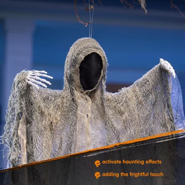 JOYIN 4 Pack 19 Halloween Hanging Ghost Decoration Outdoor Faceless Grim Reaper Set with Posable Arms in Dark Horror Robe for Halloween Party Decorations Tree Yard Patio Haunted House Decor