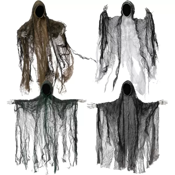 JOYIN 4 Pack 19 Halloween Hanging Ghost Decoration Outdoor Faceless Grim Reaper Set with Posable Arms in Dark Horror Robe for Halloween Party Decorations Tree Yard Patio Haunted House Decor