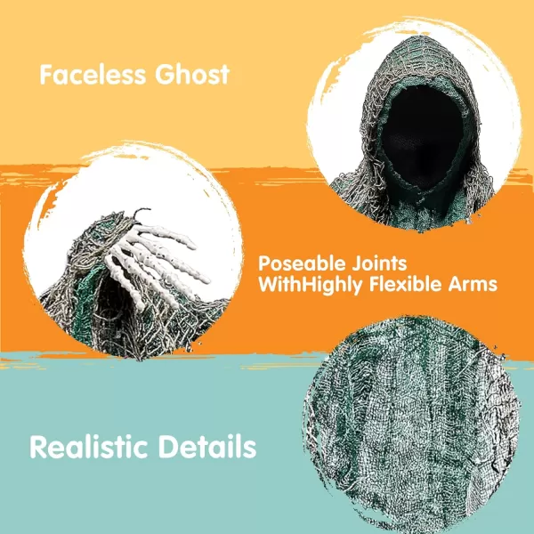 JOYIN 4 Pack 19 Halloween Hanging Ghost Decoration Outdoor Faceless Grim Reaper Set with Posable Arms in Dark Horror Robe for Halloween Party Decorations Tree Yard Patio Haunted House Decor