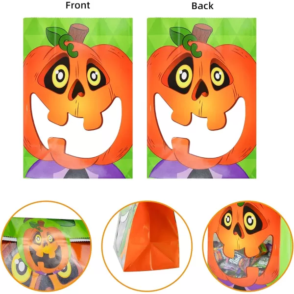 JOYIN 60 PCS Halloween Treat Bags with Transparent Clear Window Halloween Candy Bags in 6 Designs with Stickers Halloween Goodie Gift Bags Halloween SeeThrough Trick or Treat Bags for Party Favors
