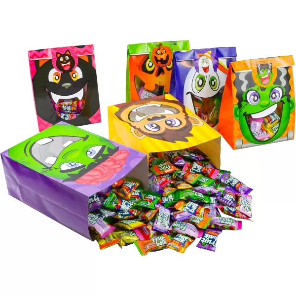 JOYIN 60 PCS Halloween Treat Bags with Transparent Clear Window Halloween Candy Bags in 6 Designs with Stickers Halloween Goodie Gift Bags Halloween SeeThrough Trick or Treat Bags for Party Favors