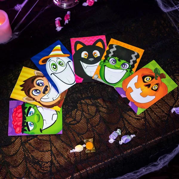 JOYIN 60 PCS Halloween Treat Bags with Transparent Clear Window Halloween Candy Bags in 6 Designs with Stickers Halloween Goodie Gift Bags Halloween SeeThrough Trick or Treat Bags for Party Favors