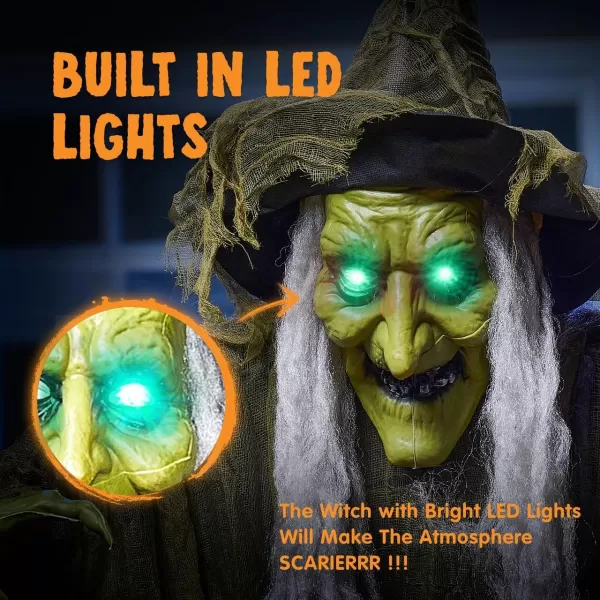 JOYIN 67quot Hanging Witch Decor Halloween Decorations Outdoor Talking Flying Witch Haunted House Party Supplies Sound Activated Light Up Eyes Brown Ragged Robe Green Face Yard Garden Front Porch Door