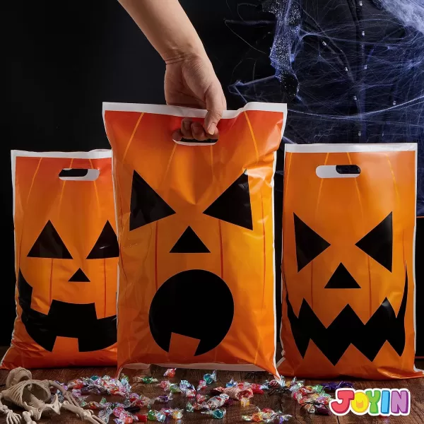 JOYIN 72 Pcs Halloween Goodie Bags Pumpkin Plastic Candy Bags for Kids Trick or Treating Halloween Jack o Lantern Trick or Treat Bags for Halloween Snacks Party Favors Treats Party Supplies