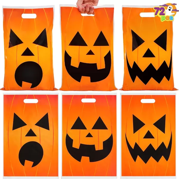 JOYIN 72 Pcs Halloween Goodie Bags Pumpkin Plastic Candy Bags for Kids Trick or Treating Halloween Jack o Lantern Trick or Treat Bags for Halloween Snacks Party Favors Treats Party Supplies
