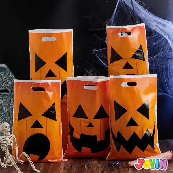 JOYIN 72 Pcs Halloween Goodie Bags Pumpkin Plastic Candy Bags for Kids Trick or Treating Halloween Jack o Lantern Trick or Treat Bags for Halloween Snacks Party Favors Treats Party Supplies