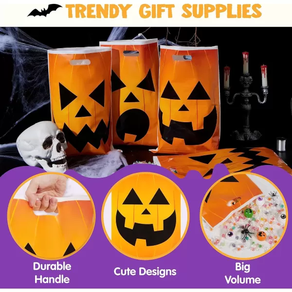 JOYIN 72 Pcs Halloween Goodie Bags Pumpkin Plastic Candy Bags for Kids Trick or Treating Halloween Jack o Lantern Trick or Treat Bags for Halloween Snacks Party Favors Treats Party Supplies