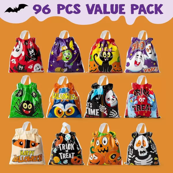 JOYIN 96 Halloween Drawstring Treat Bags 6quotx6quot Halloween Goody Bags for Kids Trick or Treat Goodie Bags Classroom Halloween Party Favor Supplies