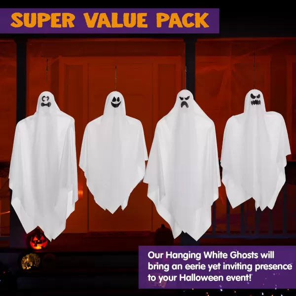 JOYIN Halloween Hanging Ghosts4 Pack Two in 355 and Two in 275 for Halloween Party Decoration Cute Flying Ghost for Front Yard Patio Lawn Garden Party Dcor and Halloween Hanging Decorations