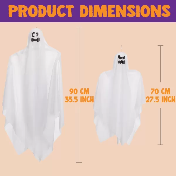 JOYIN Halloween Hanging Ghosts4 Pack Two in 355 and Two in 275 for Halloween Party Decoration Cute Flying Ghost for Front Yard Patio Lawn Garden Party Dcor and Halloween Hanging Decorations