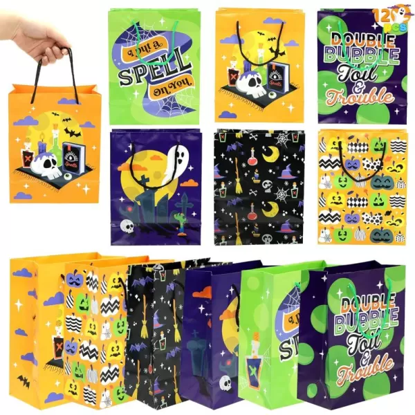 JOYIN 12 Pcs Halloween Paper Tote Bags with Handle Halloween Trick or Treat Paper Candy Bags for Party Favors Halloween Goodie Bags for Party Supplies