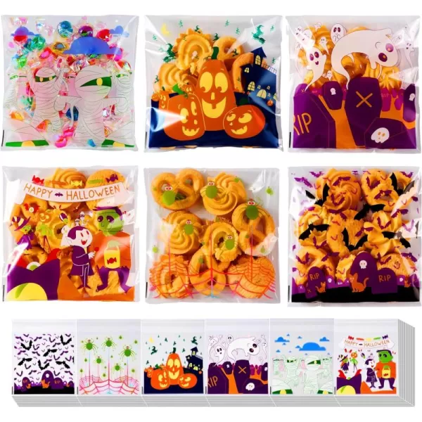 JOYIN 150 PCS Halloween Cellophane Treat Bags Halloween Clear Selfadhesive Candy Bags Halloween Plastic Cookie Bags for Trick or Treat Halloween Goodie Bags for Party Favor SuppliesMulticolor
