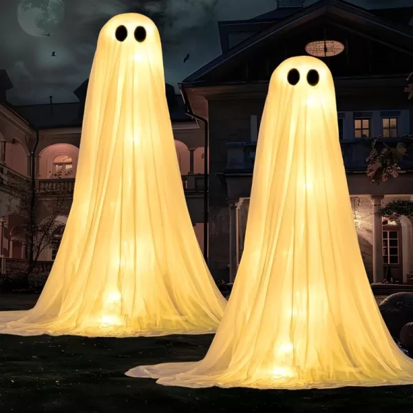 JOYIN 2 Pack 50 Halloween Decorations Outdoor Light Up Ghost Standing Ghost Halloween Decor with Warm String Light Halloween Ghost Decorations for Indoor Yard Porch Lawn Garden Party Supplies