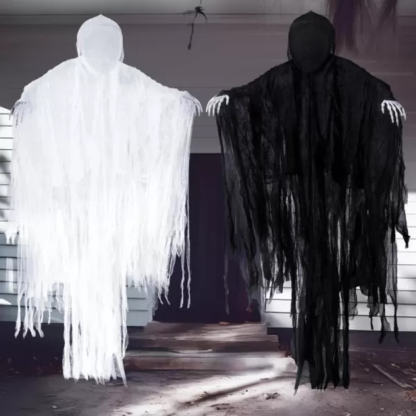 JOYIN 2 Pcs 63quot Halloween Ghost Decorations Outdoor Hanging Grim Reaper White and Black Faceless in Horror Robe Scary Graveyard Decoration for Haunted House Prop Front Yard Patio Garden Party Decor