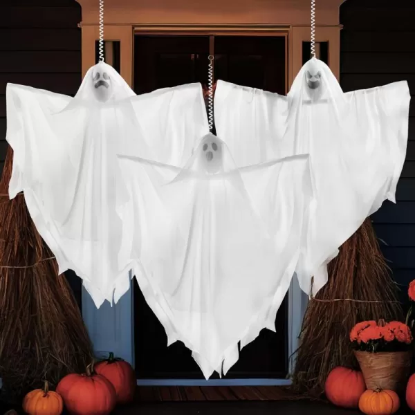 JOYIN 3 Pcs 275quot Halloween Decorations Outdoor Hanging Ghosts with Elastic Hangers Halloween Ghost Decor Halloween Hanging SemiSheer Decor for Tree Yard Patio Porch Haunted House Prop Party Decor