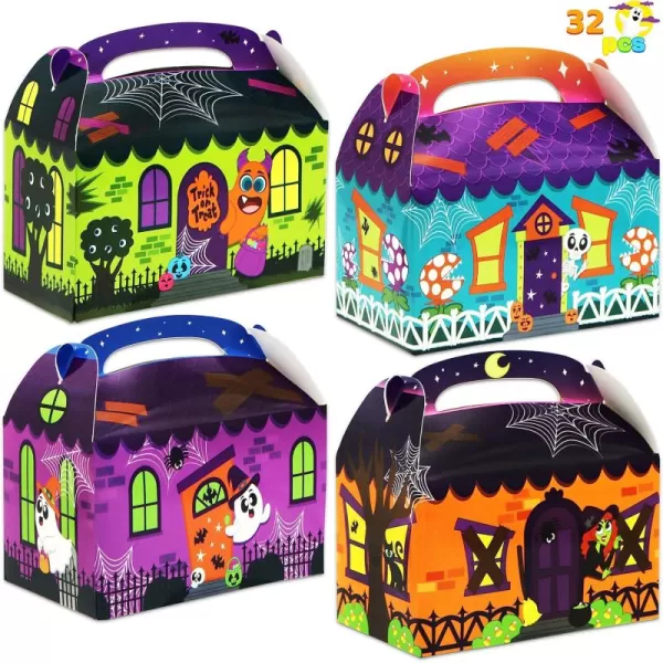 JOYIN 32 Pcs Halloween Trick or Treat Candy Boxes 56quotx566quotx35quot 3D Halloween House Cardboard Treat Boxes Cupcake Cookie Goodie Boxs for Halloween Party Favor SuppliesTrick or Treat Boes