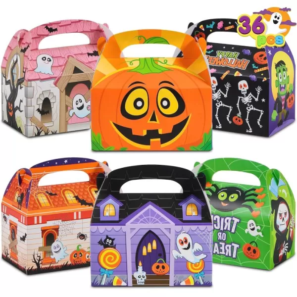 JOYIN 36 PCS Halloween Cardboard Treat Boxes Trick or Treat Candy Boxes Cookies Goodie Bags for Halloween Party Favor Supplies Classroom Exchange Goody Bags