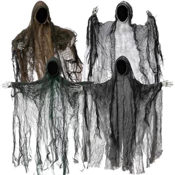 JOYIN 4 Pack 19 Halloween Hanging Ghost Decoration Outdoor Faceless Grim Reaper Set with Posable Arms in Dark Horror Robe for Halloween Party Decorations Tree Yard Patio Haunted House Decor