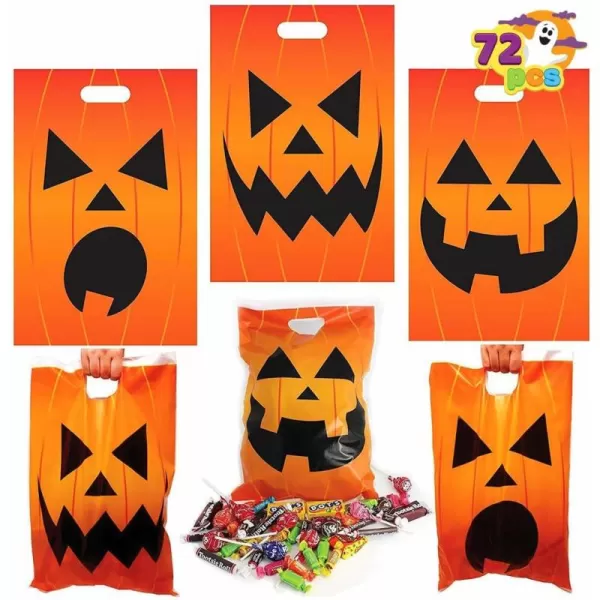 JOYIN 72 Pcs Halloween Goodie Bags Pumpkin Plastic Candy Bags for Kids Trick or Treating Halloween Jack o Lantern Trick or Treat Bags for Halloween Snacks Party Favors Treats Party Supplies