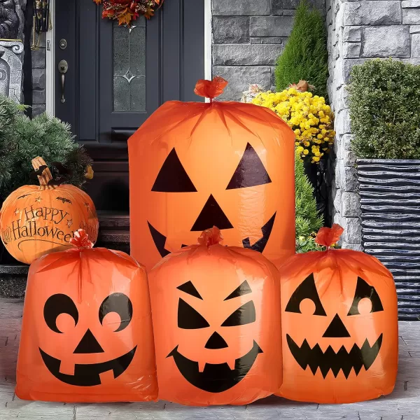 JOYIN 10 Pcs Halloween Pumpkin Plastic Lawn and Leaf Bags Decoration  Outdoor Fall Trash Bag Decor  Orange Jack O Lantern Bags for Halloween Party and Decoration