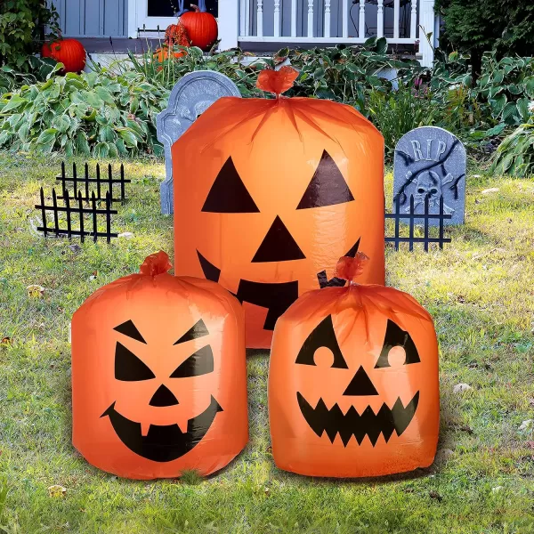 JOYIN 10 Pcs Halloween Pumpkin Plastic Lawn and Leaf Bags Decoration  Outdoor Fall Trash Bag Decor  Orange Jack O Lantern Bags for Halloween Party and Decoration