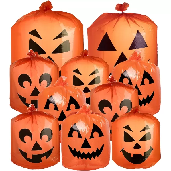 JOYIN 10 Pcs Halloween Pumpkin Plastic Lawn and Leaf Bags Decoration  Outdoor Fall Trash Bag Decor  Orange Jack O Lantern Bags for Halloween Party and Decoration
