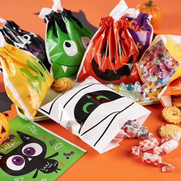 JOYIN 108 Pcs Halloween Drawstring Treat Bags with 9 Character Designs Mini Halloween Goodie Gift Bags Trick or Treat Candy Bags for Halloween Party Favor