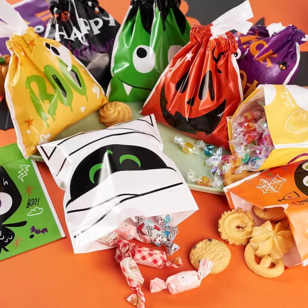 JOYIN 108 Pcs Halloween Drawstring Treat Bags with 9 Character Designs Mini Halloween Goodie Gift Bags Trick or Treat Candy Bags for Halloween Party Favor