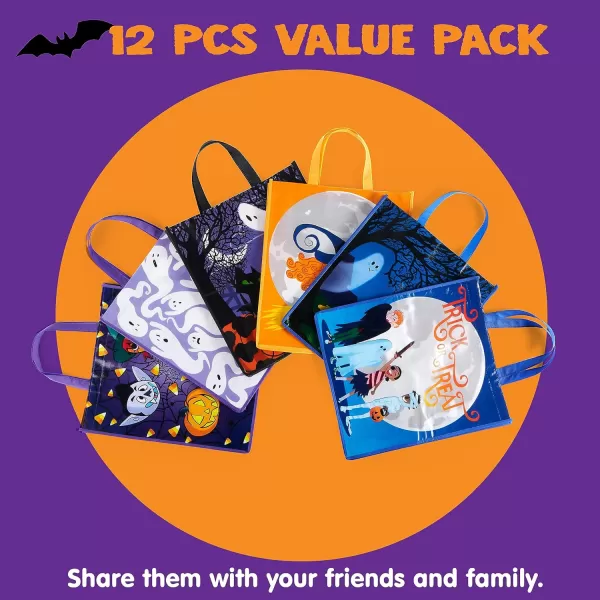 JOYIN 12 Halloween Large Treat Goody Tote Bags 17 x 15 for Halloween Trick or Treat Candy Bags Gift Goodie Bags School Classroom Bags Party Favor Supplies