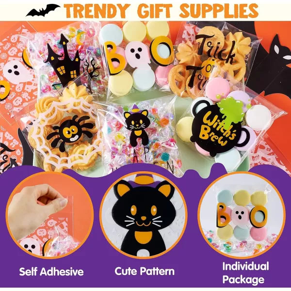 JOYIN 150 PCS Halloween Cellophane Treat Bags Self Adhesive Clear Cookie and Candy Bags for Kids Trick or Treating Goodie Gift Ziplock Bags for Halloween Party Favors Supplies