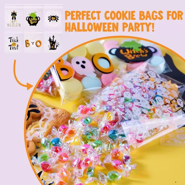 JOYIN 150 PCS Halloween Cellophane Treat Bags Self Adhesive Clear Cookie and Candy Bags for Kids Trick or Treating Goodie Gift Ziplock Bags for Halloween Party Favors Supplies