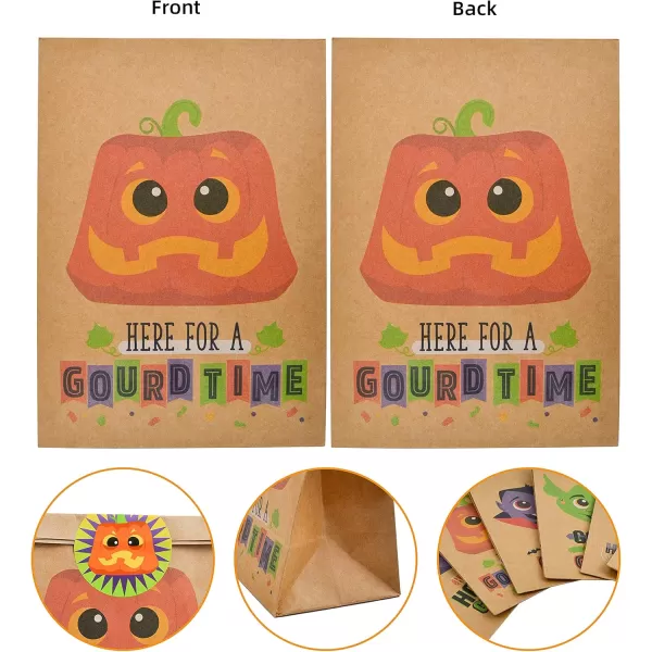 JOYIN 24 PCS Halloween Kraft Paper Treat Bags with Character Designs Halloween Candy Bag with Kraft Paper Bag ampamp Sticker Halloween Candy Gift Bags for Party Favor Party Supplies