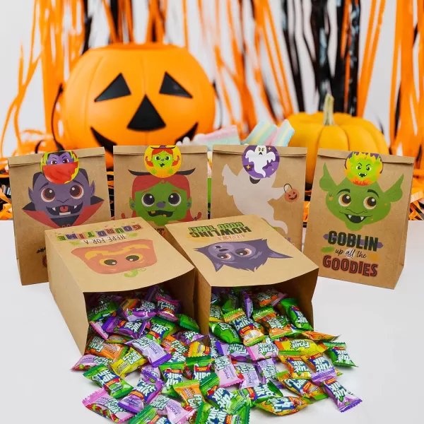 JOYIN 24 PCS Halloween Kraft Paper Treat Bags with Character Designs Halloween Candy Bag with Kraft Paper Bag ampamp Sticker Halloween Candy Gift Bags for Party Favor Party Supplies