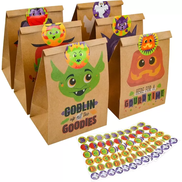 JOYIN 24 PCS Halloween Kraft Paper Treat Bags with Character Designs Halloween Candy Bag with Kraft Paper Bag ampamp Sticker Halloween Candy Gift Bags for Party Favor Party Supplies