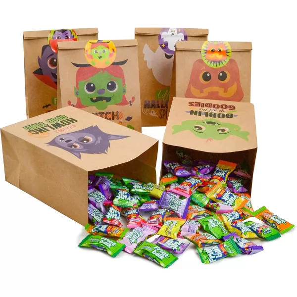 JOYIN 24 PCS Halloween Kraft Paper Treat Bags with Character Designs Halloween Candy Bag with Kraft Paper Bag ampamp Sticker Halloween Candy Gift Bags for Party Favor Party Supplies