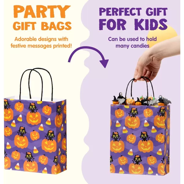 JOYIN 24 Pcs Halloween Goodie Bags with Handles Paper Trick or Treating Gift Bag Bulk in 6 designs for Halloween Treat Party Favor Halloween Colored Candy Bags for Party Supplies