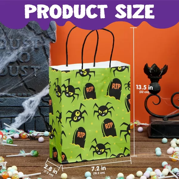 JOYIN 24 Pcs Halloween Goodie Bags with Handles Paper Trick or Treating Gift Bag Bulk in 6 designs for Halloween Treat Party Favor Halloween Colored Candy Bags for Party Supplies