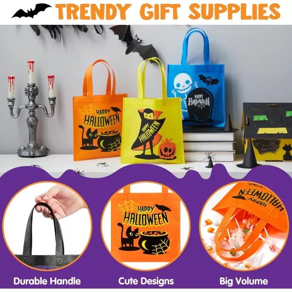 JOYIN 32 NonWoven Halloween Tote Gift Bags Colorful for Kids 6 Patterns Design Trick or Treat Bags for Halloween Party Favor Supplies Reusable Goody Candy Bag Halloween Snacks Goodie BagsMulticolor