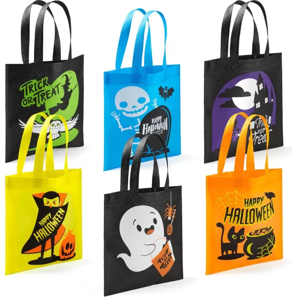 JOYIN 32 NonWoven Halloween Tote Gift Bags Colorful for Kids 6 Patterns Design Trick or Treat Bags for Halloween Party Favor Supplies Reusable Goody Candy Bag Halloween Snacks Goodie BagsMulticolor