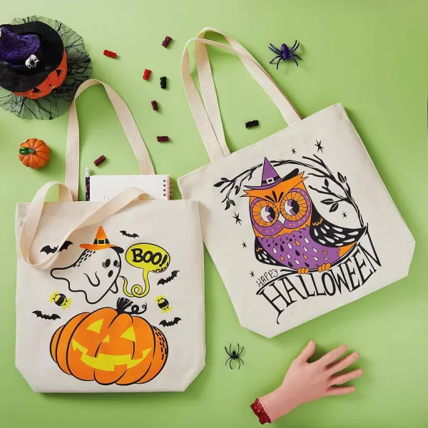JOYIN 3PCS 1375 Large Halloween Tote Treat Bags for Trick or Treating Halloween Goodie Candy Bags Reusable Canvas Gift Bags for Kids Party Favor Supplies Snack Grocery Bags with Handles
