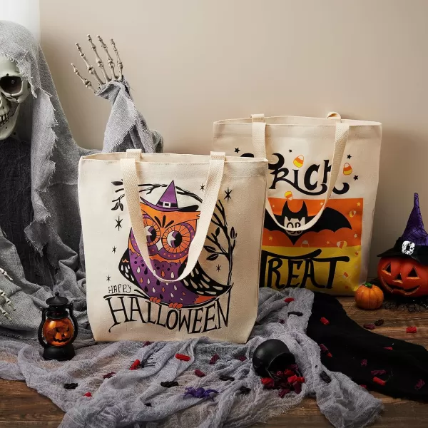 JOYIN 3PCS 1375 Large Halloween Tote Treat Bags for Trick or Treating Halloween Goodie Candy Bags Reusable Canvas Gift Bags for Kids Party Favor Supplies Snack Grocery Bags with Handles